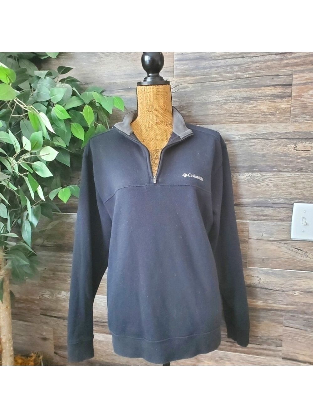 Columbia Mens Black Half Zip Pullover Fleece Sweater Small
